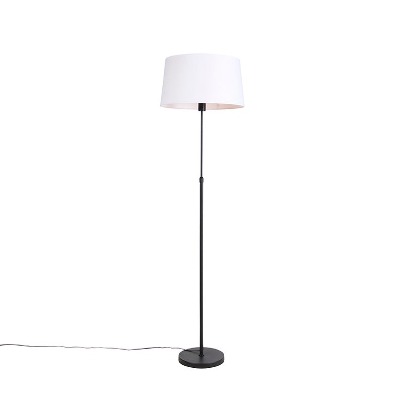 Lampa podłogowa czarna z białym abażurem lnianym 45 cm regulowana - Parte