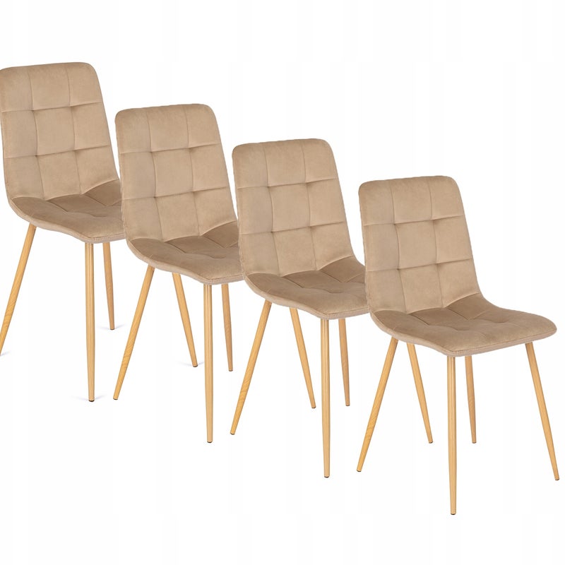 Zestaw 4x Krzesło Tapicerowane Welurowe Do Jadalni Beż FREDY
