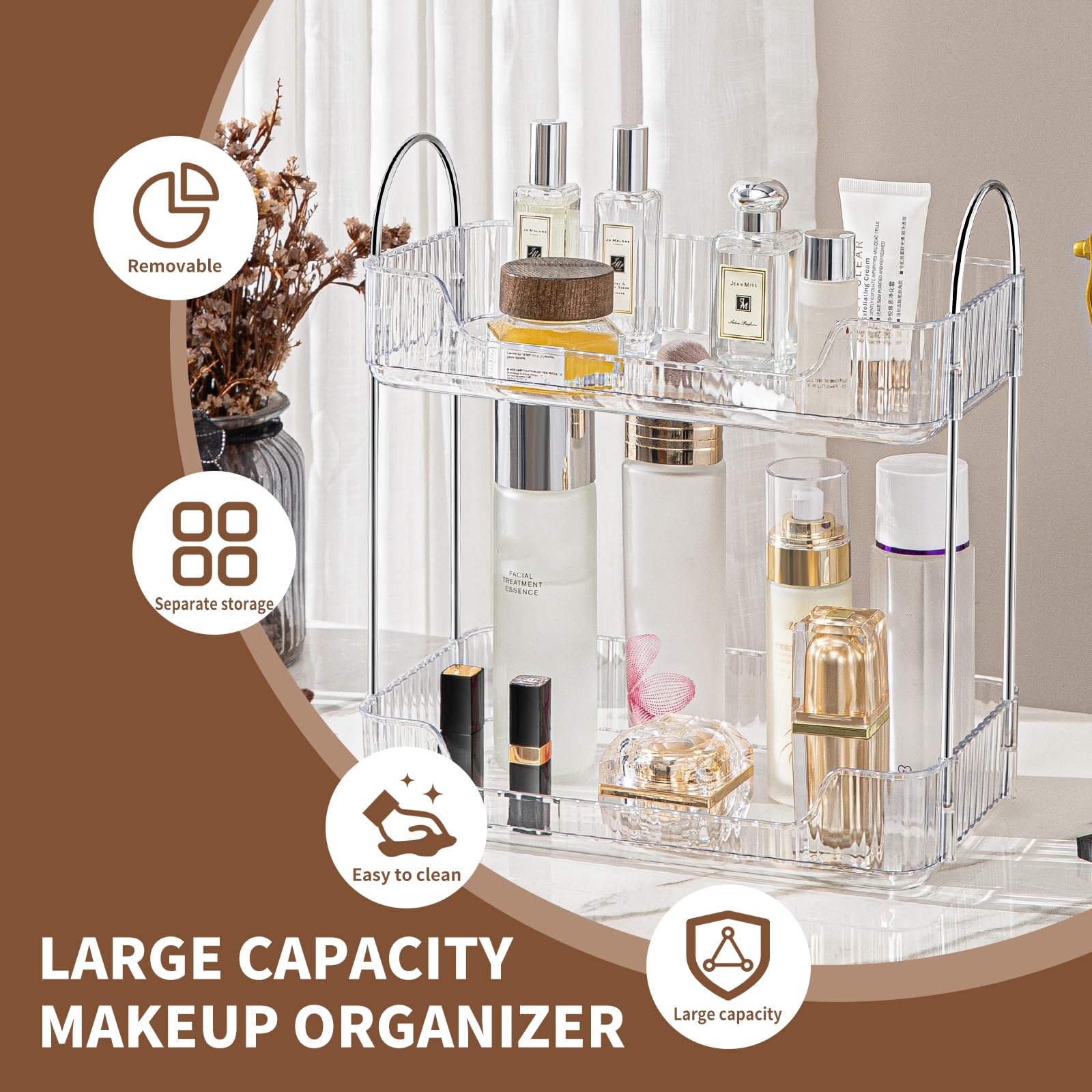 Organisateur de Maquillage et Cosmétiques,Rangement pour Salle de Bain,Présentoir à 2 Couches pour Parfum (Claire) - 2