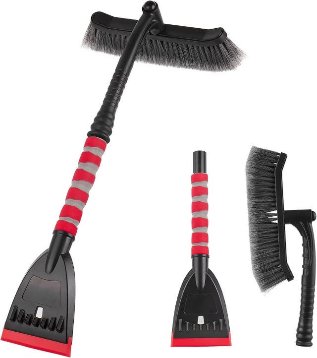 Ensemble grattoir à glace et brosse à neige pour pare-brise de voiture, tête de brosse rotative détachable, poignée en mousse