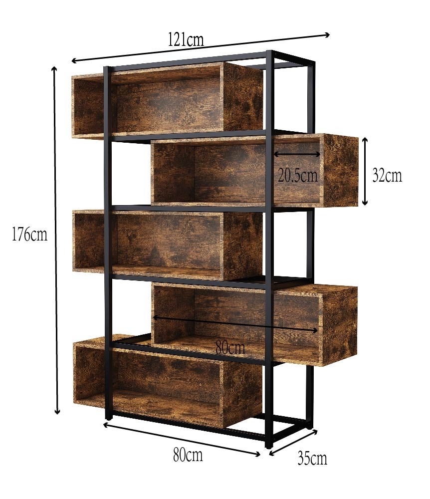 EUGAD Scaffale Libreria a 5 Ripiani Design Industriale Scaffalatura Portaoggetti Moderna per Studio Sala Ufficio Legno scuro 0010ZWJ