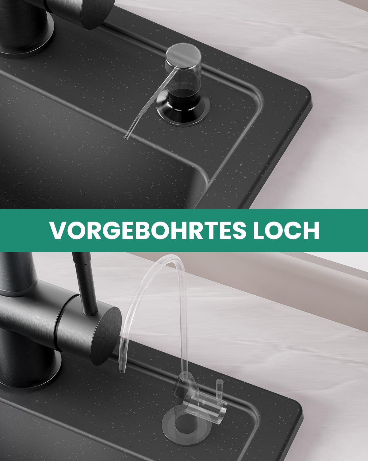 Évier Cuisine en Granit ,Évier à Encastrer 50*45cm ,Évier 1 Bac Noir , Kit de Vidage - 7