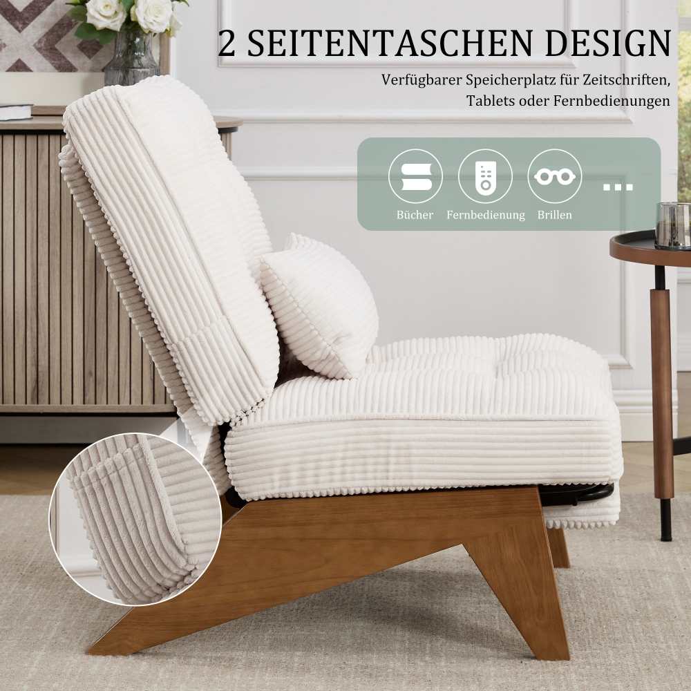 Fauteuil relax moderne en velours côtelé réglable avec repose-pieds, coussin lombaire et pieds en bois massif - 7