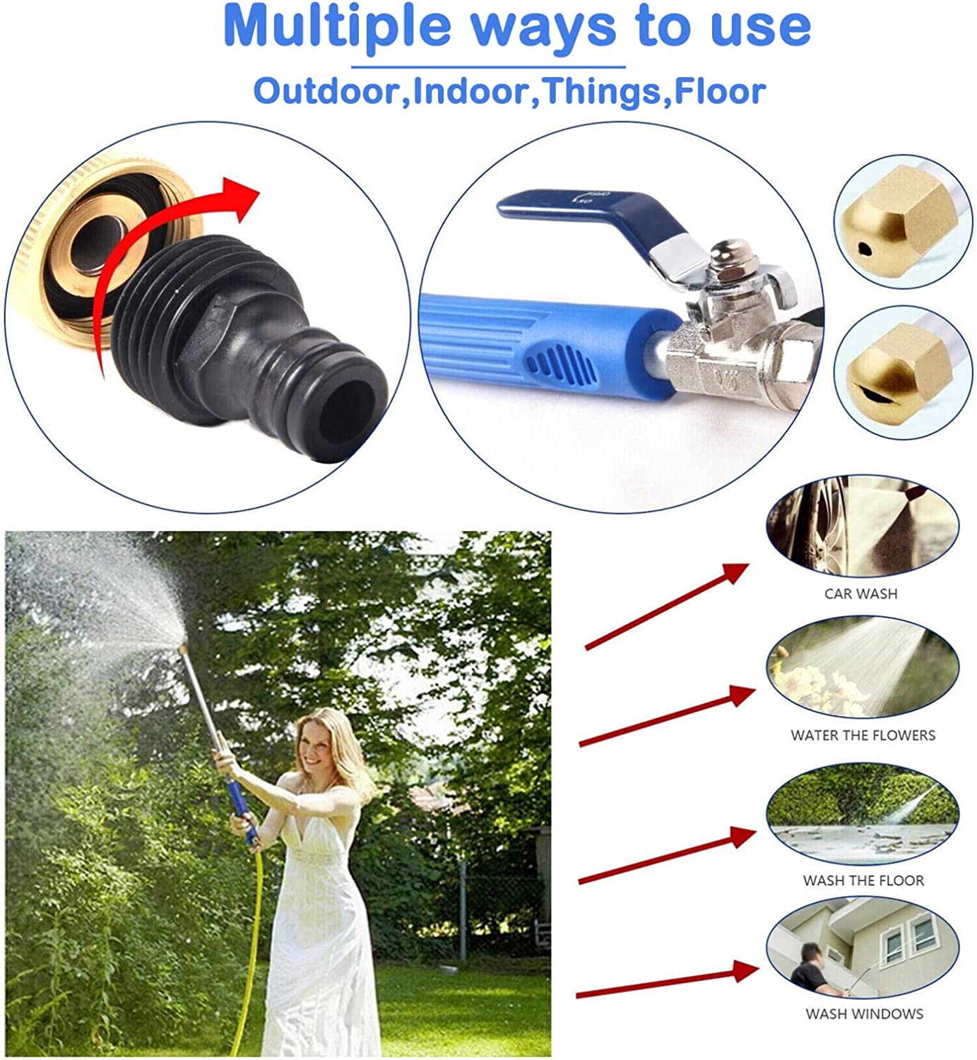 Pistolet Nettoyeur Haute Pression Hydro Jet - 2 Buses Laiton (Jet Réglable + Ventilateur) - Pour Lavage Voiture/Jardin