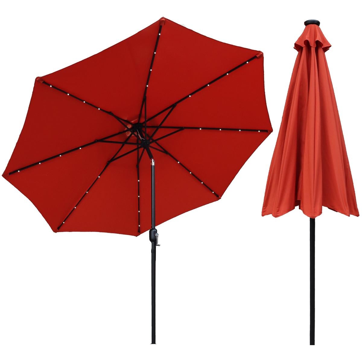 Parasol ogrodowy Saska Garden 300 cm, 8 ramienny, regulacja kąta nachylenia, z oświetleniem Led, czerwony
