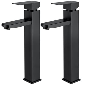 2X Robinet Salle Bain Noir Robinet de Lavabo Haut Mitigeur lavabo avec Poignée Carrée Robinetterie Lave Mains Démontable en acier inoxydable