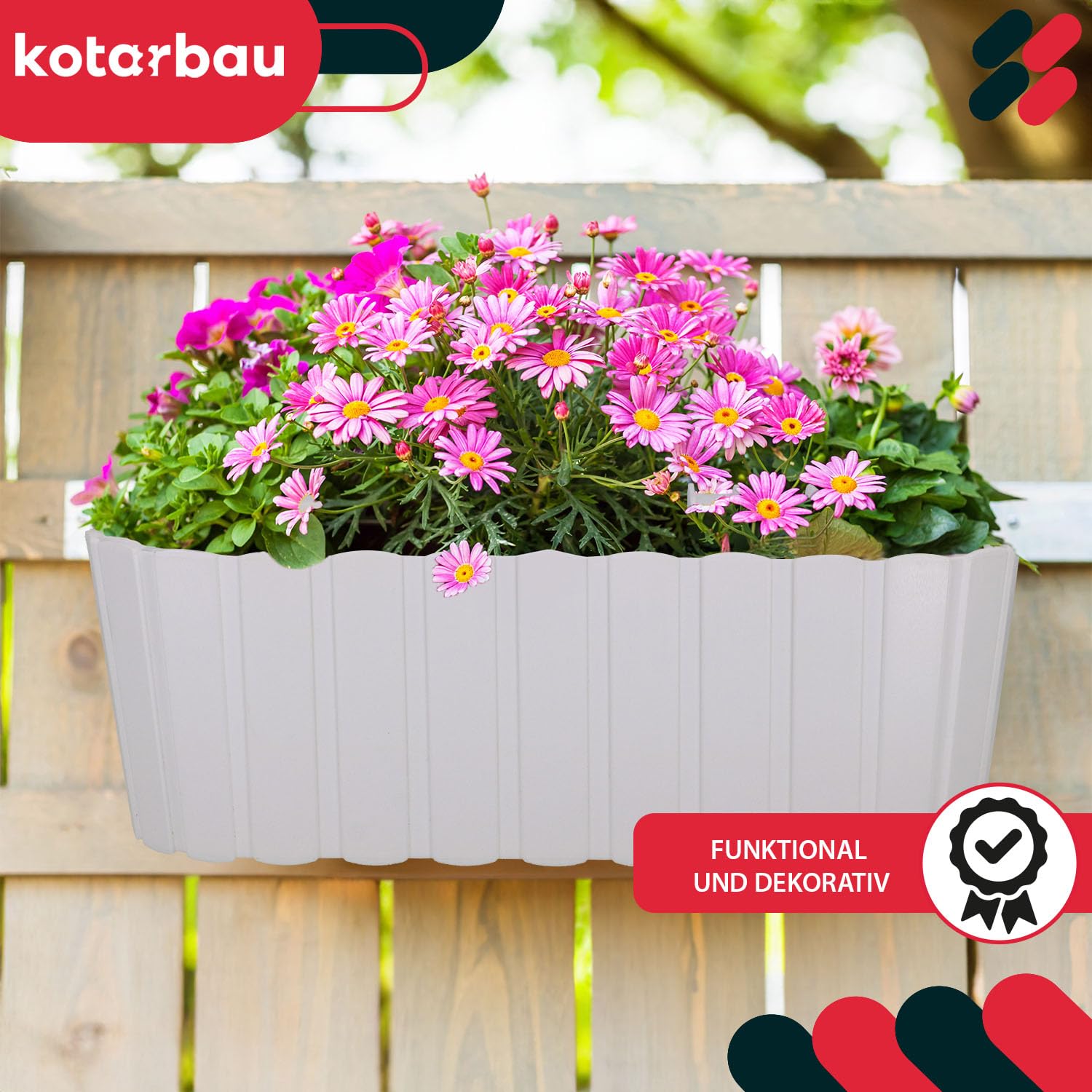 Doniczka Balkonowa na Balustradę - 40 x 15 x 15 cm - Skrzynka Plastikowa na Balkon - Owalna - Rustykalna - Biała KOTARBAU - 2