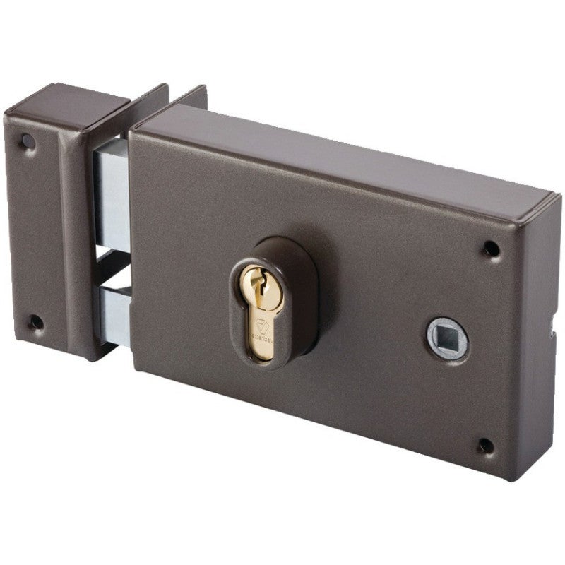 Serrure monopoint en applique coffre horizontale à fouillot profil européen marron gauche – VACHETTE 7416G - 2