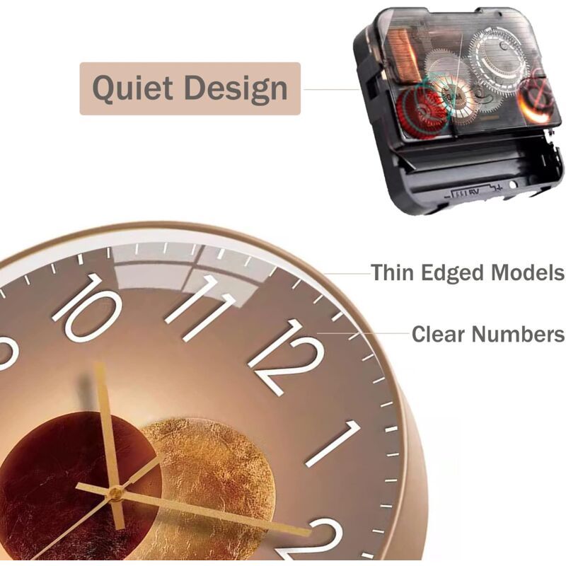 30cm Horloge Murale Design Moderne Silencieuse, Horloge Murale Mute Silencieuse Pendule Murale, Horloge Murale Digitale - Or Rose - 5
