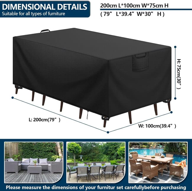 Protezione UV Per Tavolo Patio Copertura Per Tavolo Da Giardino 235x105x100 Cm - Telo Impermeabile UV Per Esterni Coperture Per Mobili Da Esterno - Foto 8