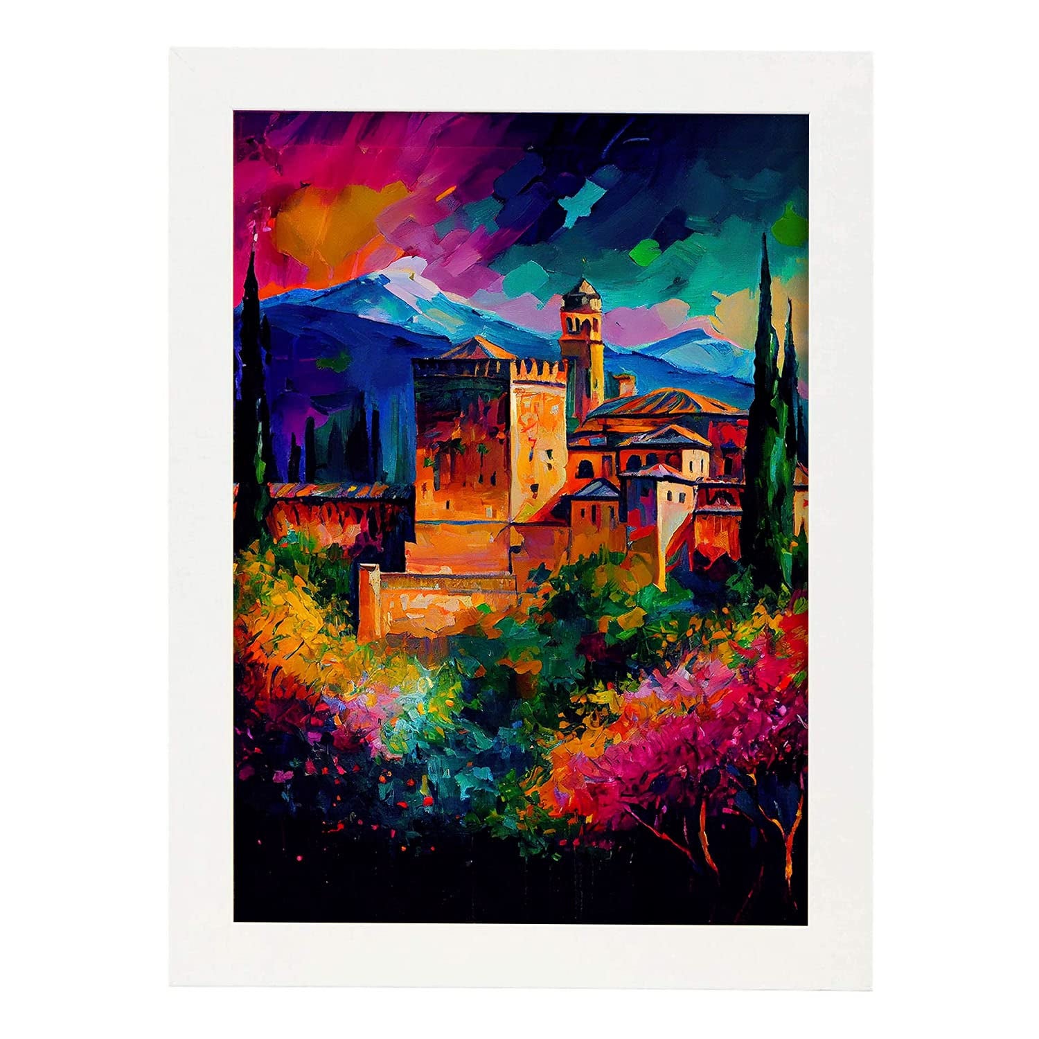Nacnic poster de la alhambra en estilo pintura al óleo ilustraciones de monumentos en estilo fotográfico a todo color diseño y a3 marcos blanco