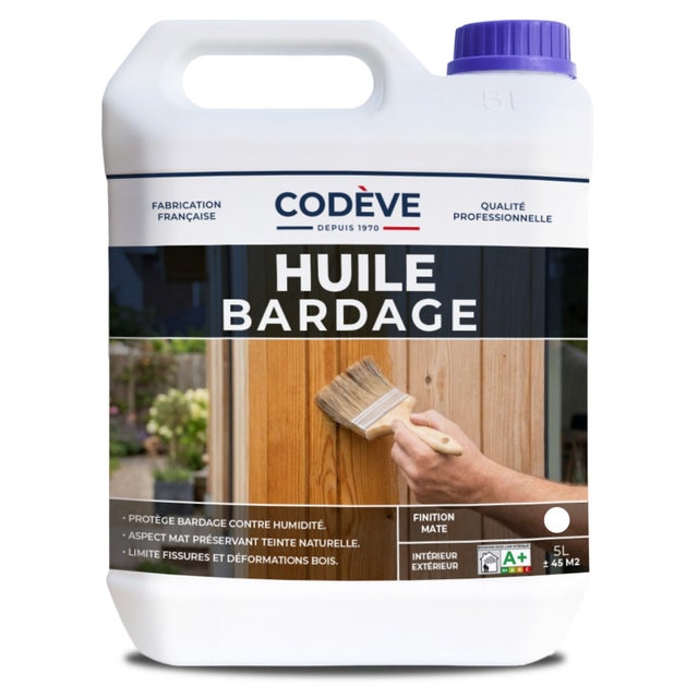 Huile Bardage - 5 L - Codeve Bois - Chêne foncé - Pour La Protection De Votre Bardage En Pin, Sapin, épicéa Ou Douglas.