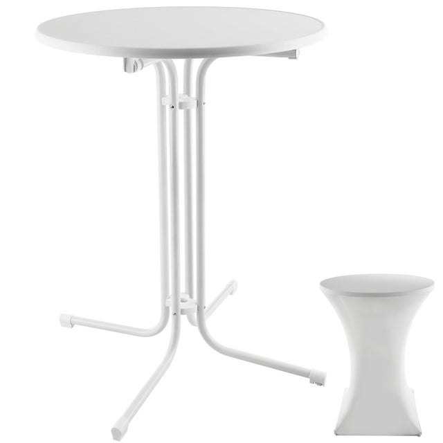 Table haute pliable ronde en acier avec housse 90x110 cm pieds stables et doux pour le sol TECTAKE