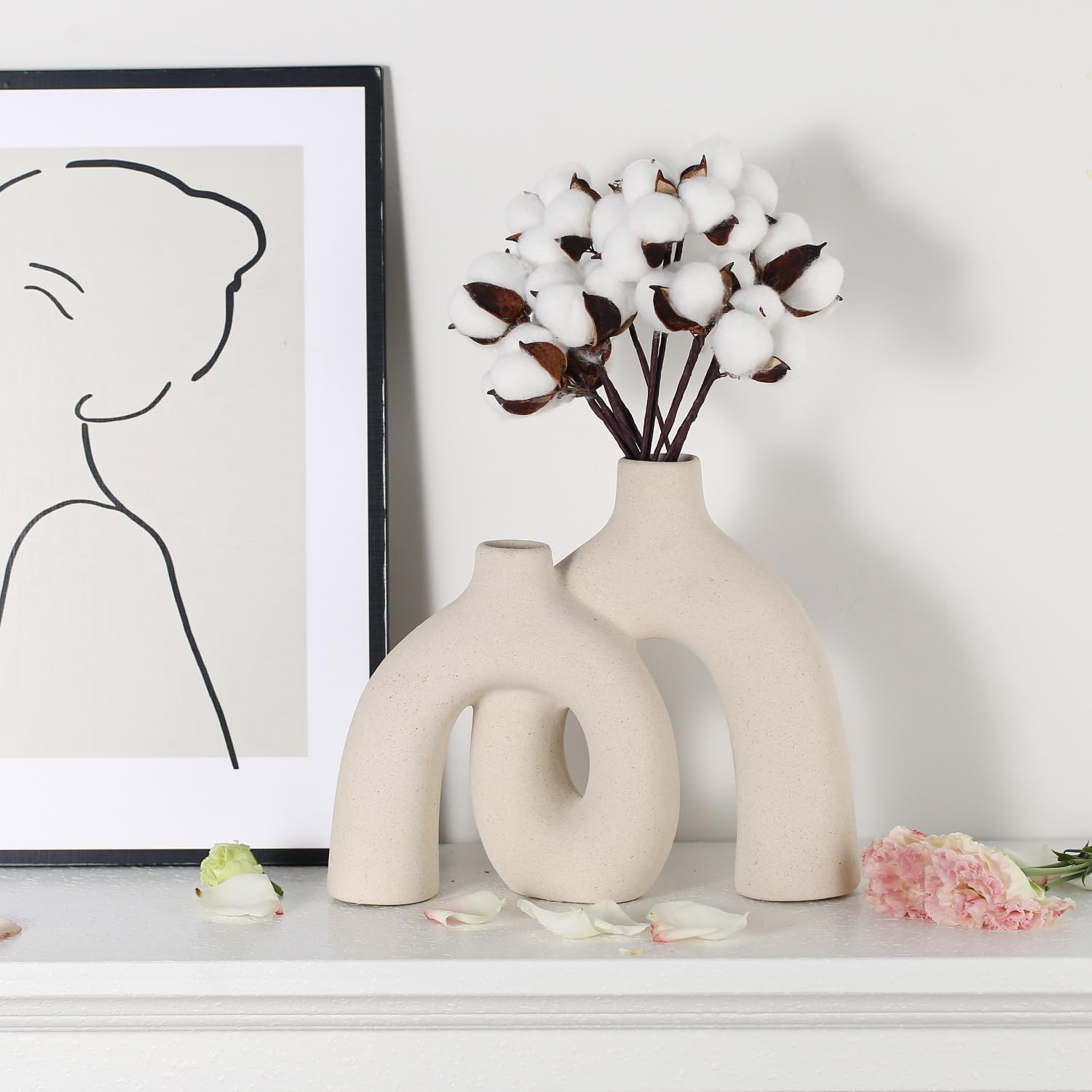 Lot de 2 vases en céramique – Décoration d'intérieur bohème nordique élégante – Le cadeau idéal pour votre salon - 7