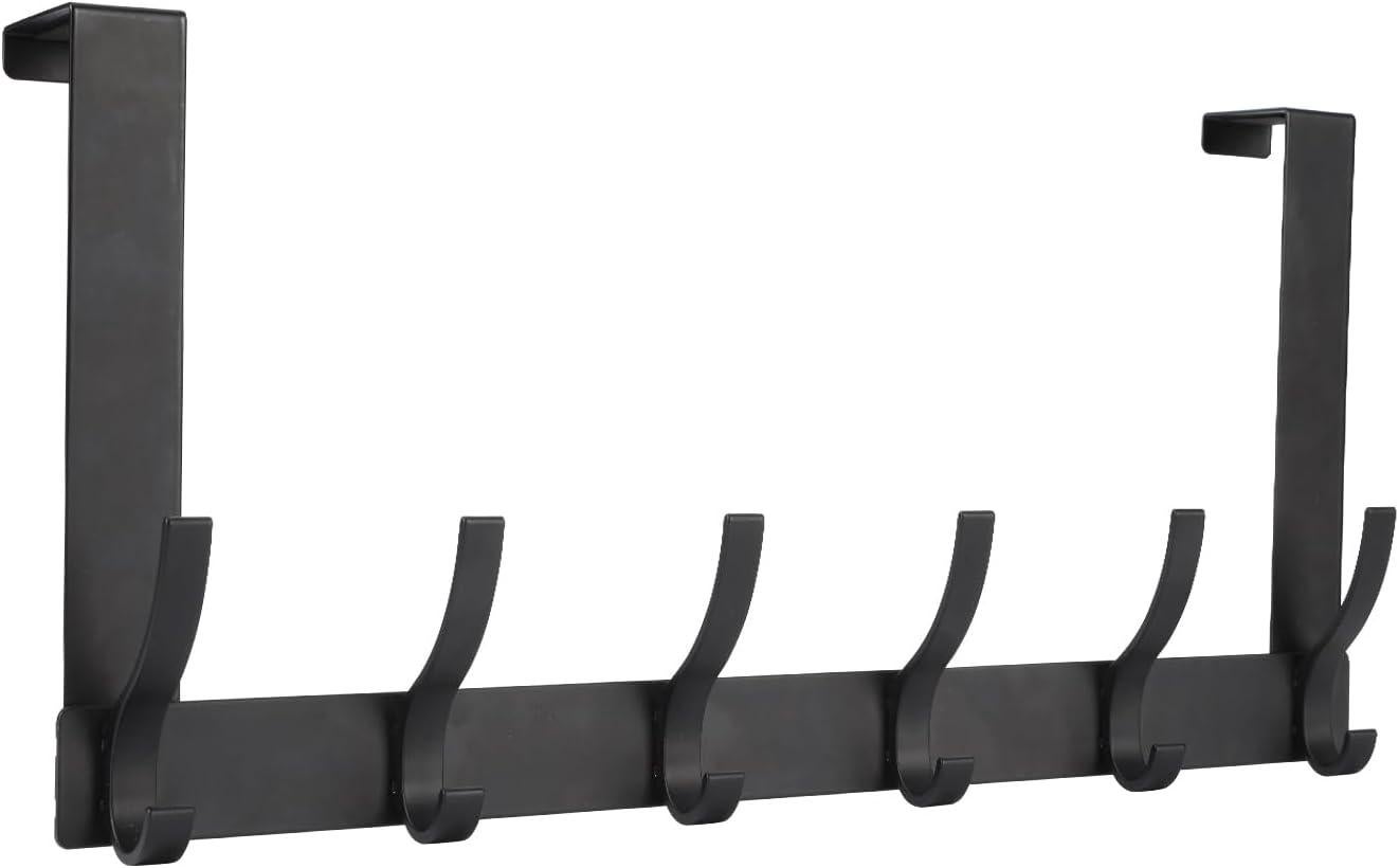 Crochet de porte, crochet de porte, porte-serviettes de porte de salle de bain avec 12 crochets, noir