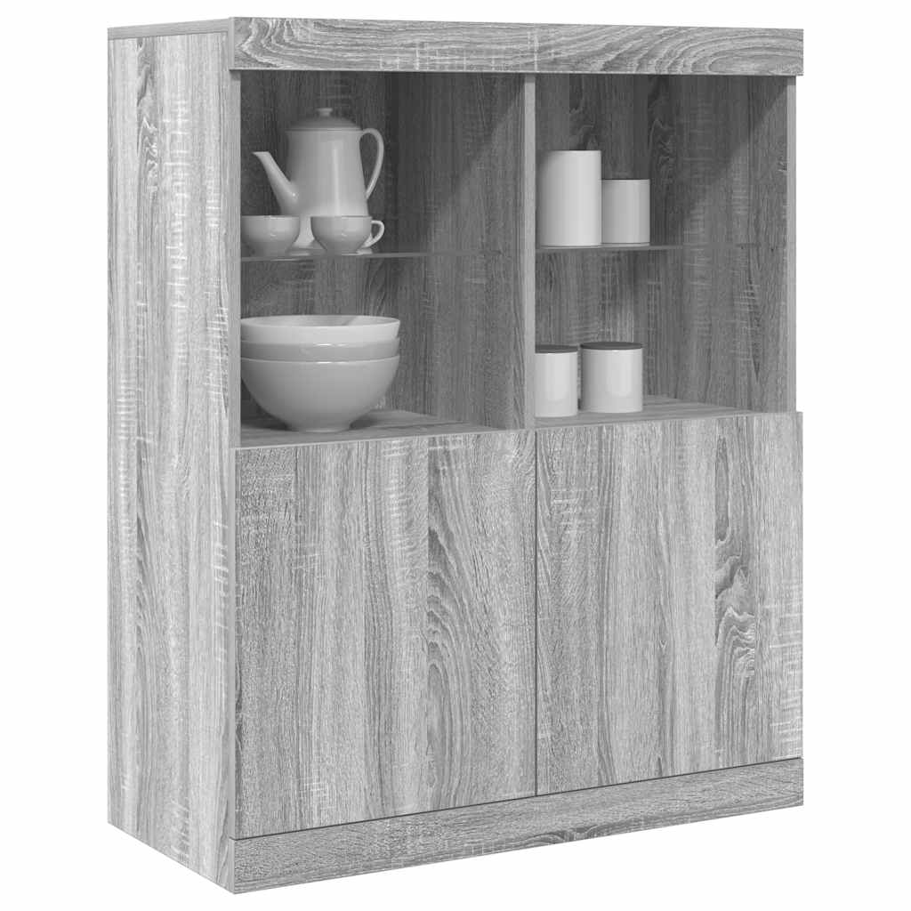 Buffet Haut En Bois D'ingénierie Gris Béton - Dimensions 81x37x100 Cm, 2 Portes, 4 Compartiments Ouverts, Rangement Pratique - 2