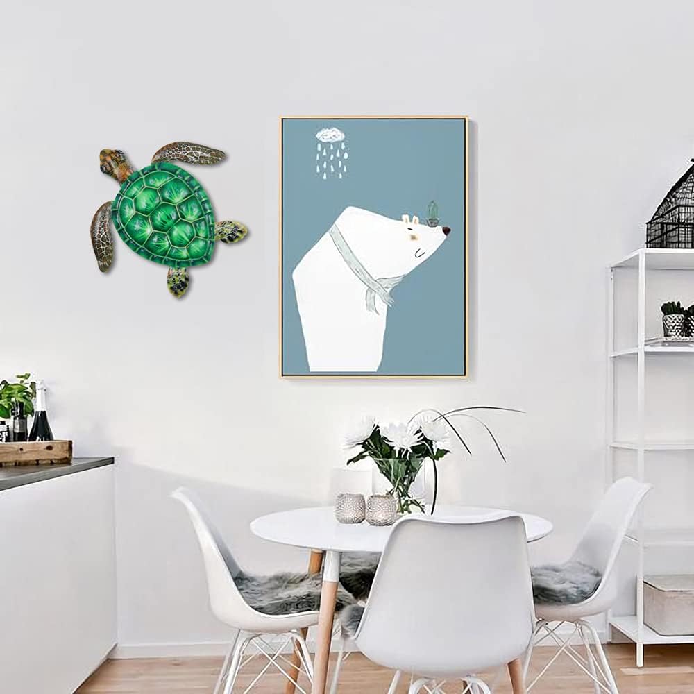 (12 pouces, vert) Grande décoration murale en métal, ornements suspendus en forme de tortue en fer, convient pour salle de bain, chambre, piscine - 5