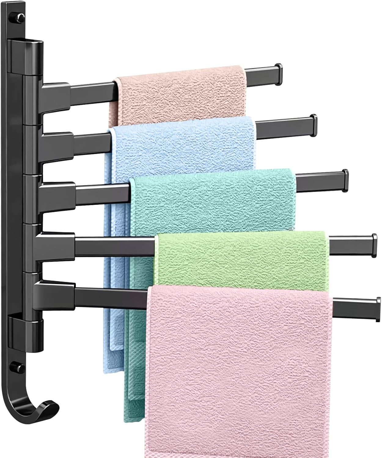 Porte-serviettes Rotatif 180° – Acier Inoxydable 304 – Avec Vis Et Crochets Adhésifs – Pour Salle De Bain, Cuisine - 12