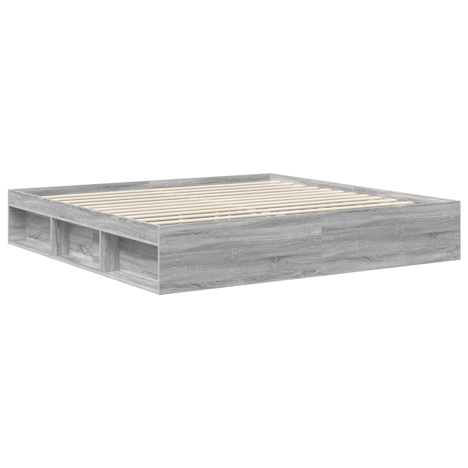 Cadre de lit gris 200 x 200 cm en bois de pin massif - 5