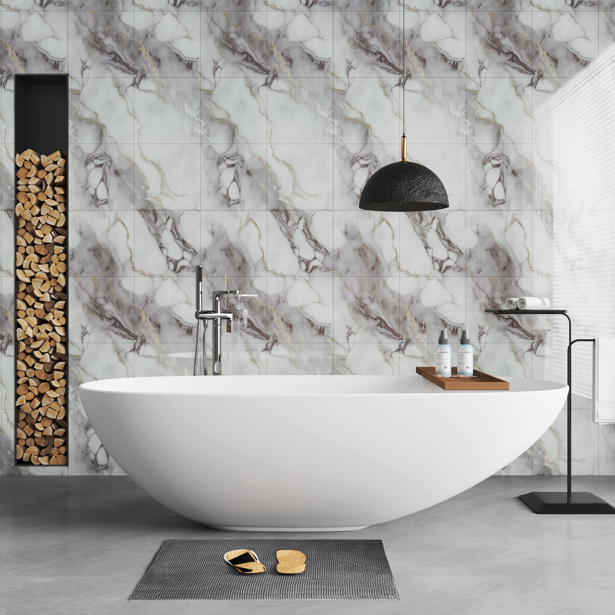 Set di 20 adesivi murali effetto marmo, pannelli doccia in PVC impermeabili, adatti per camere da letto e cucine, 30x30 cm (01) - 8