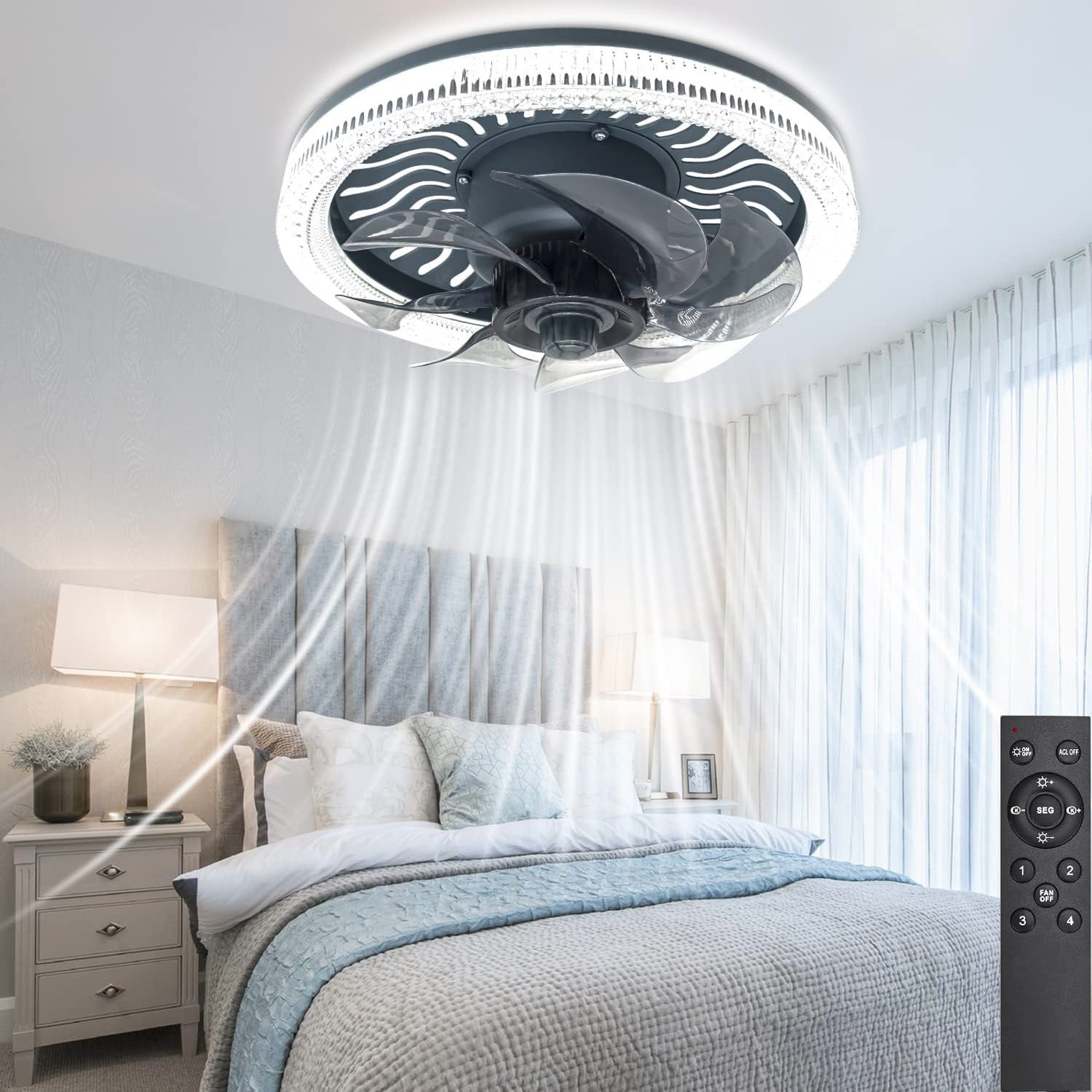 Ventilateur Plafond LED Avec Chauffage 600W - Appareil 3-en-1 Pour Salle De Bain, Chambre, 24.5x16cm