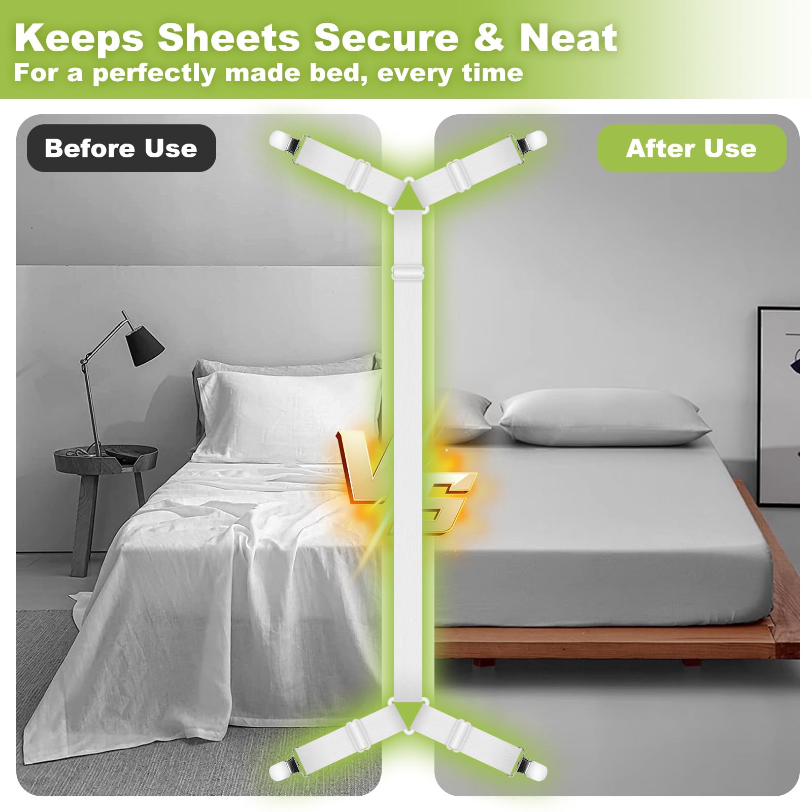 2 Pièces Tendeur Drap Housse,Attache Drap Housse avec Clips en Métal,Réglable Élastiques Triangle Sangles de Soutient,Compatibles avec Tous Les - 6