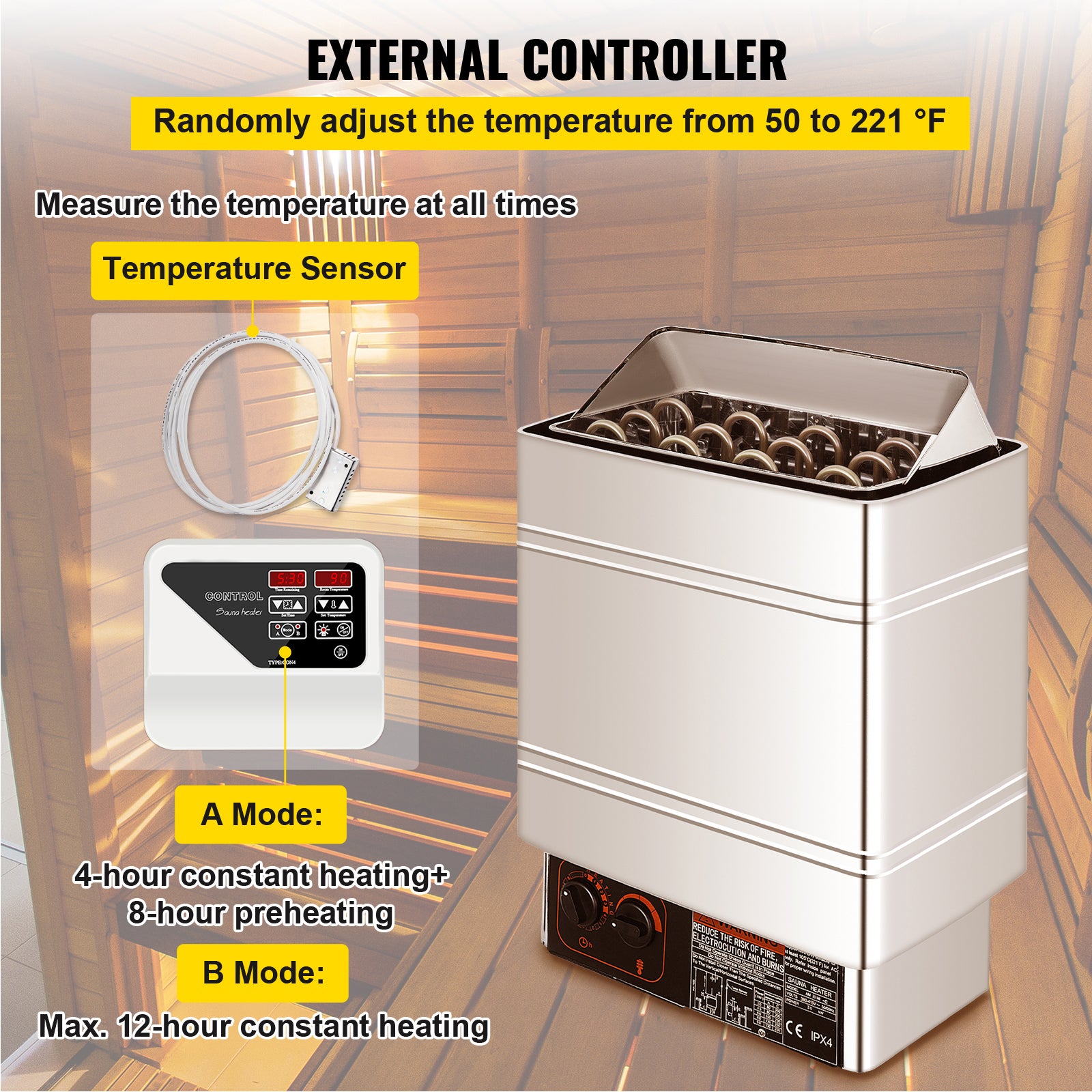 Poêle de sauna électrique 9KW,SucceBuy contrôleur externe,acier inoxydable,pour pièce de 9-13m³ - 6