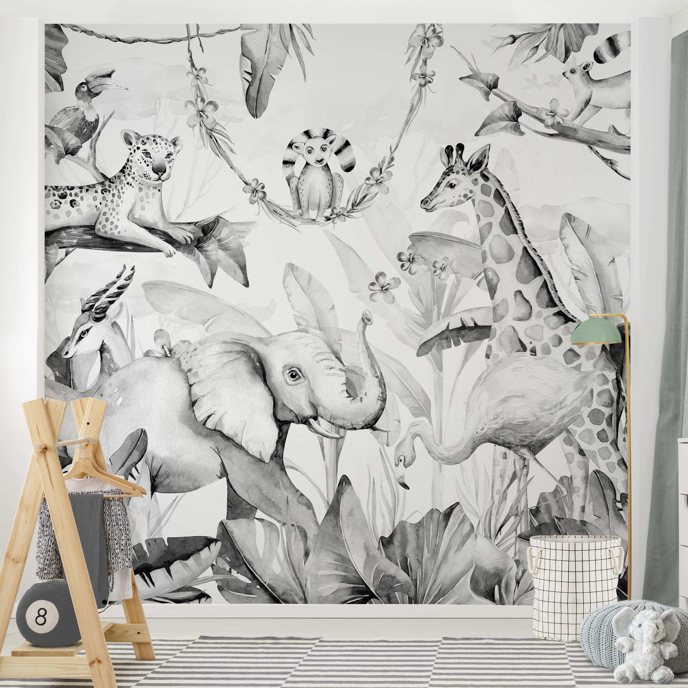 Papel pintado fotomural acuarela bosque áfrica arte naturaleza 353 - habitación infantil niño habitación niña - tnt 240 x 240 cm adhesivo