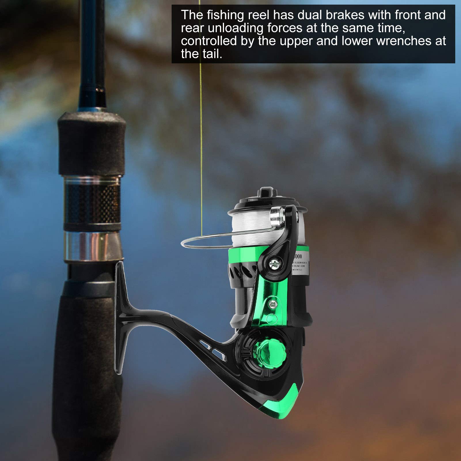 Canne da pesca portatili con mulinello da pesca con accessorio per la pesca con mulinello da pesca (nero e verde) - 8