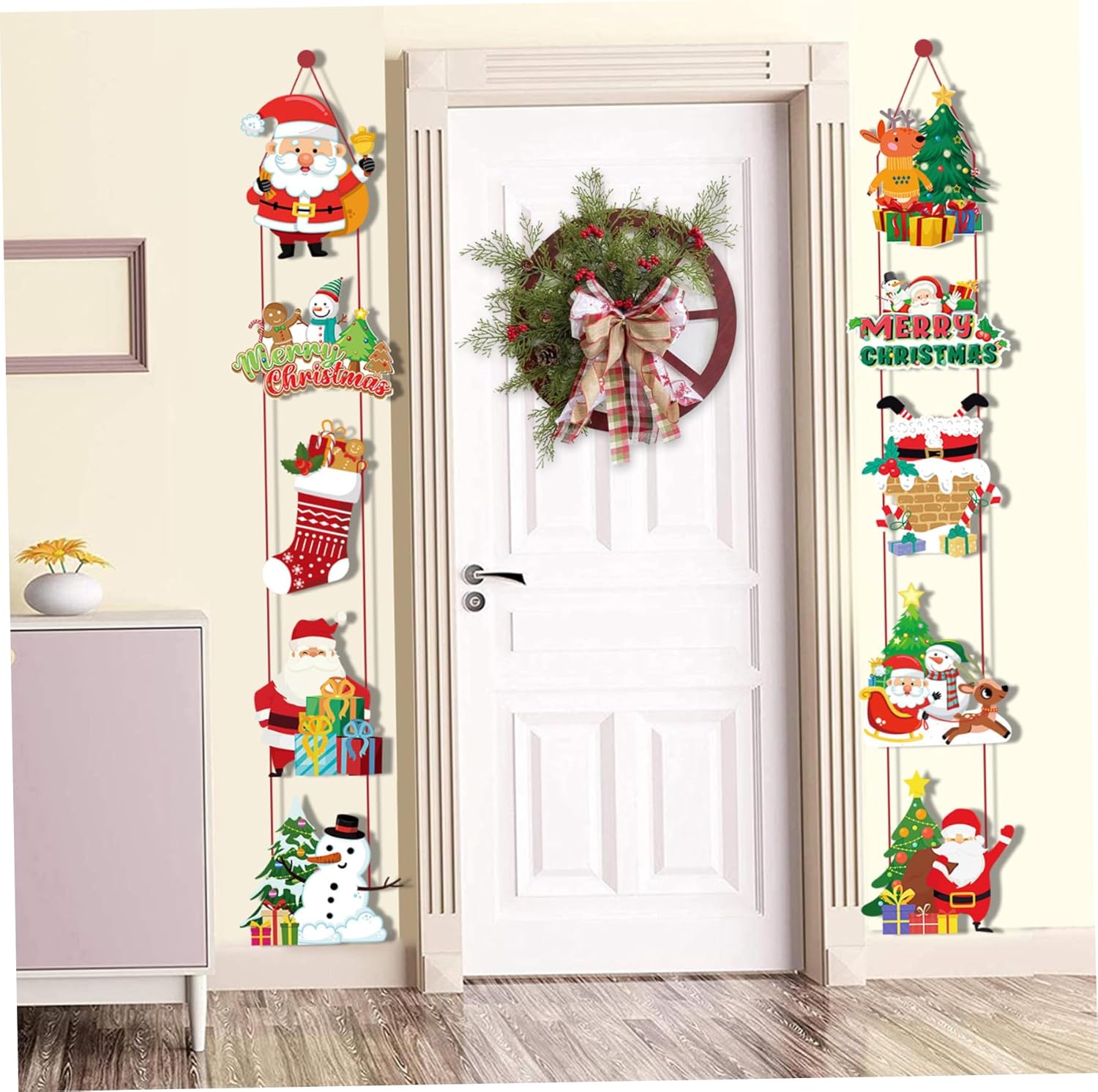 conjunto (estilo 2) Faixa de Feliz Natal com 10 cartões para pendurar na porta, decorações de varanda de Natal com Papai Noel e imagens de neve - 3