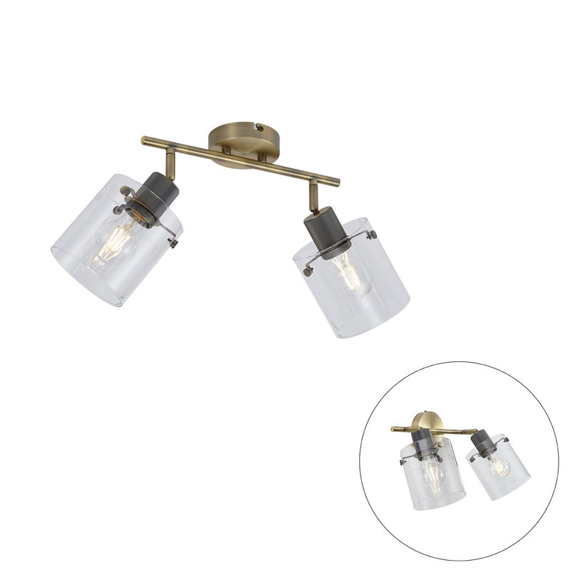 Designerski reflektor sufitowy brązowy z przezroczystym szkłem 2-punktowy - Domo