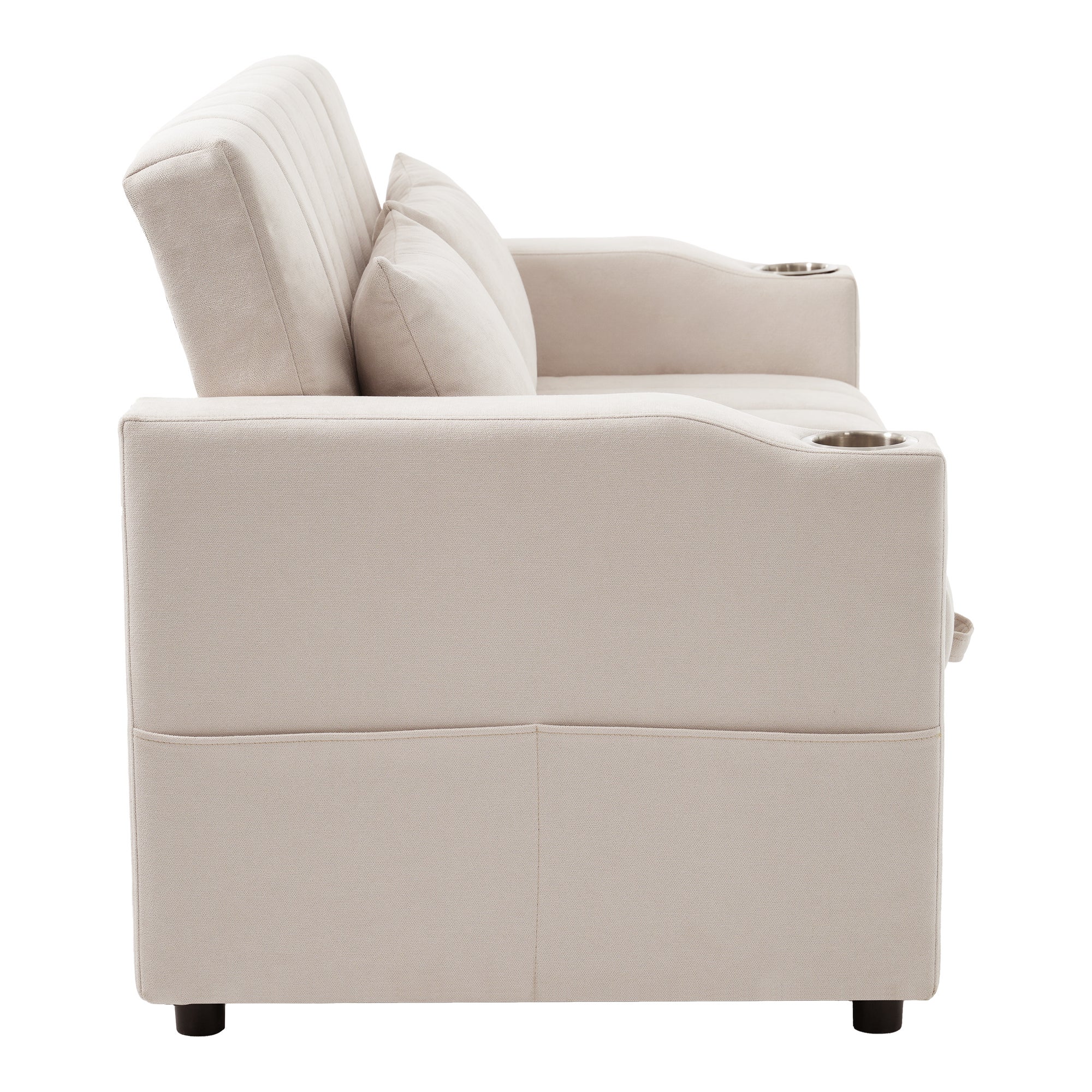 Nowoczesna 2-osobowa sofa z uchwytami na kubki i poduszkami - szara - 5