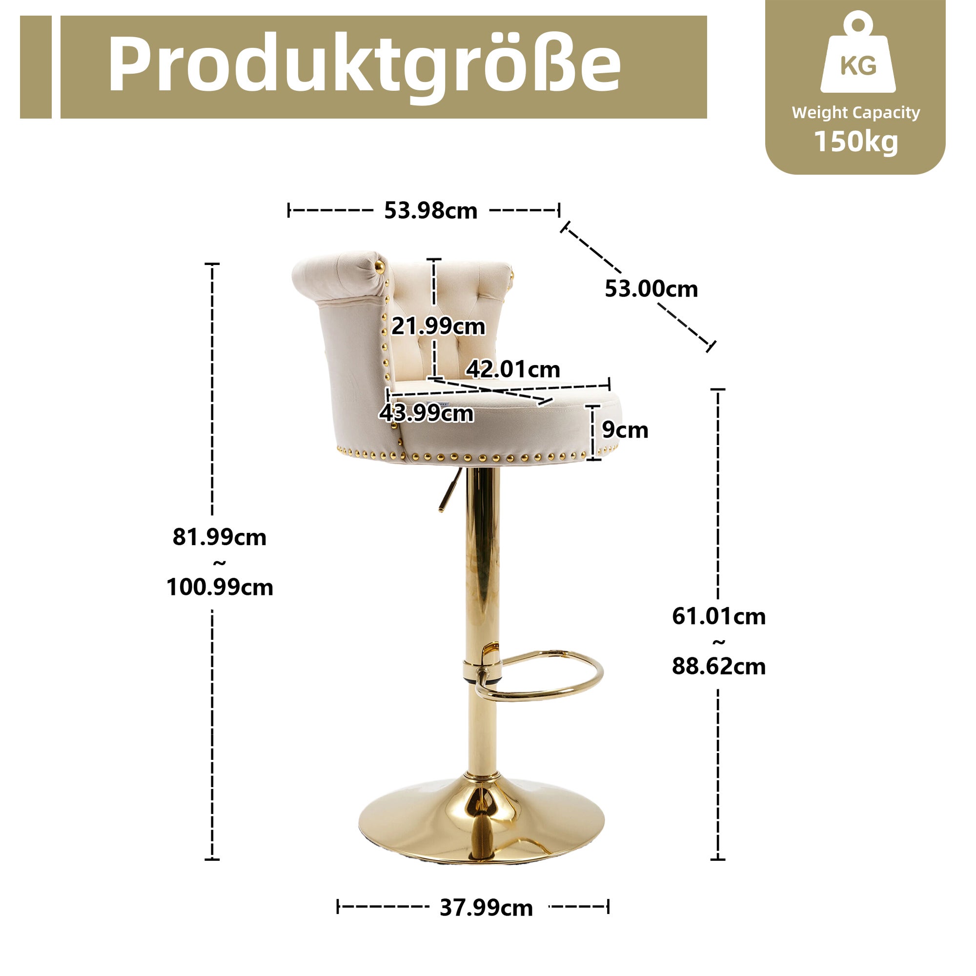 Set di 4 sgabelli da bar girevoli, velluto beige e struttura dorata, sign morno | homary