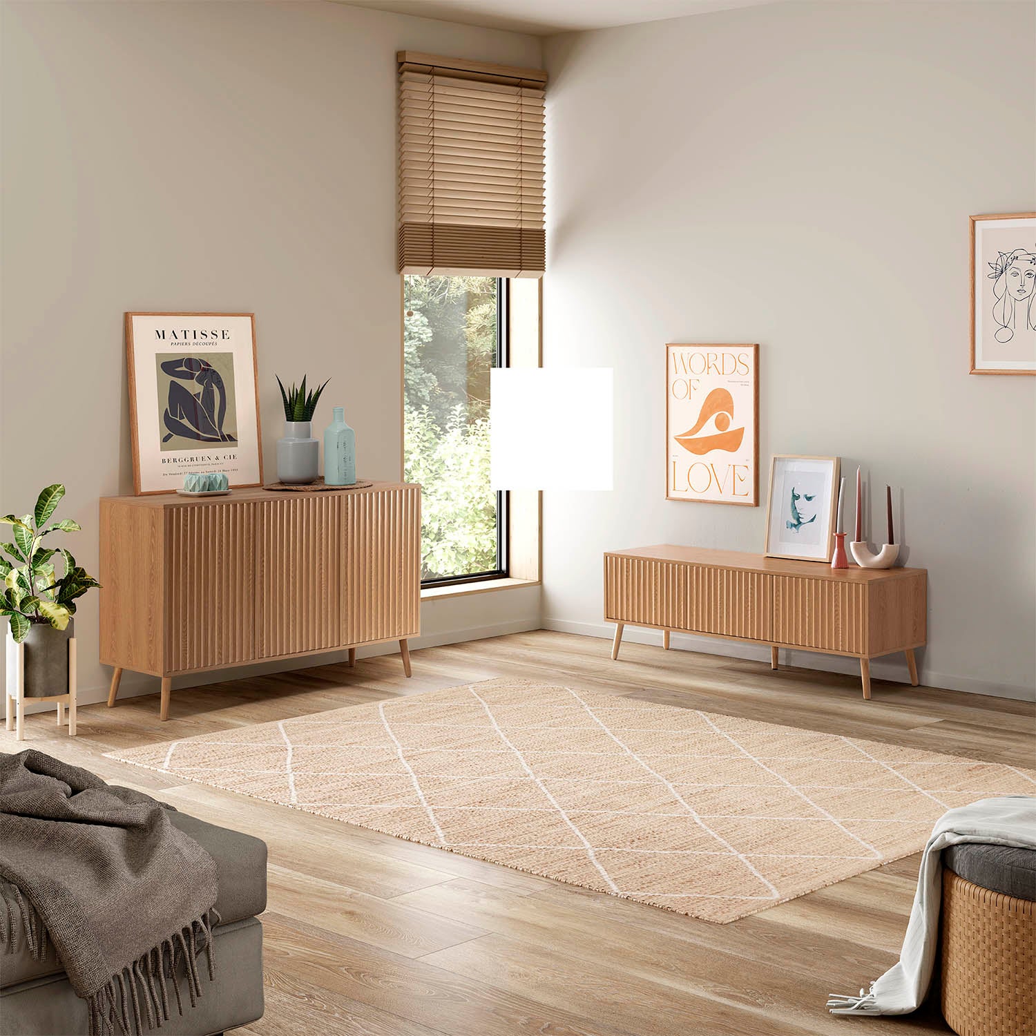 Buffet Lluvia 3 portes en chêne, largeur 120 cm - 7