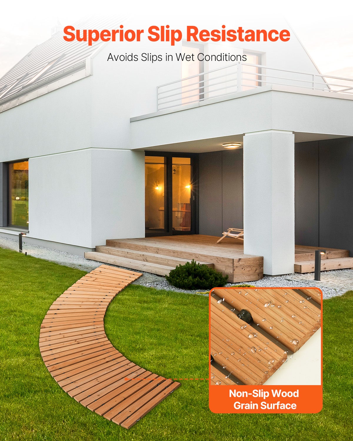 Allée de jardin en bois,VEVOR 8 pi x 17 po,cèdre incurvé antidérapant,connexion par câble,chemin décoratif extérieur pour cour - 5