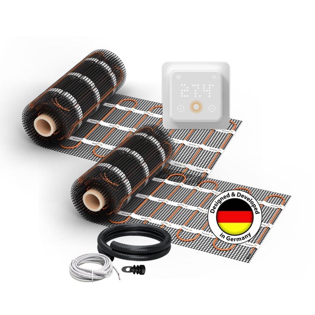 Plancher Chauffant Électrique WARMON ULTRA 200 W/m² - 20 m² (2 trames: 12+8 m²) + Thermostat TS 500 WiFi à Détecteur de Présence, blanc