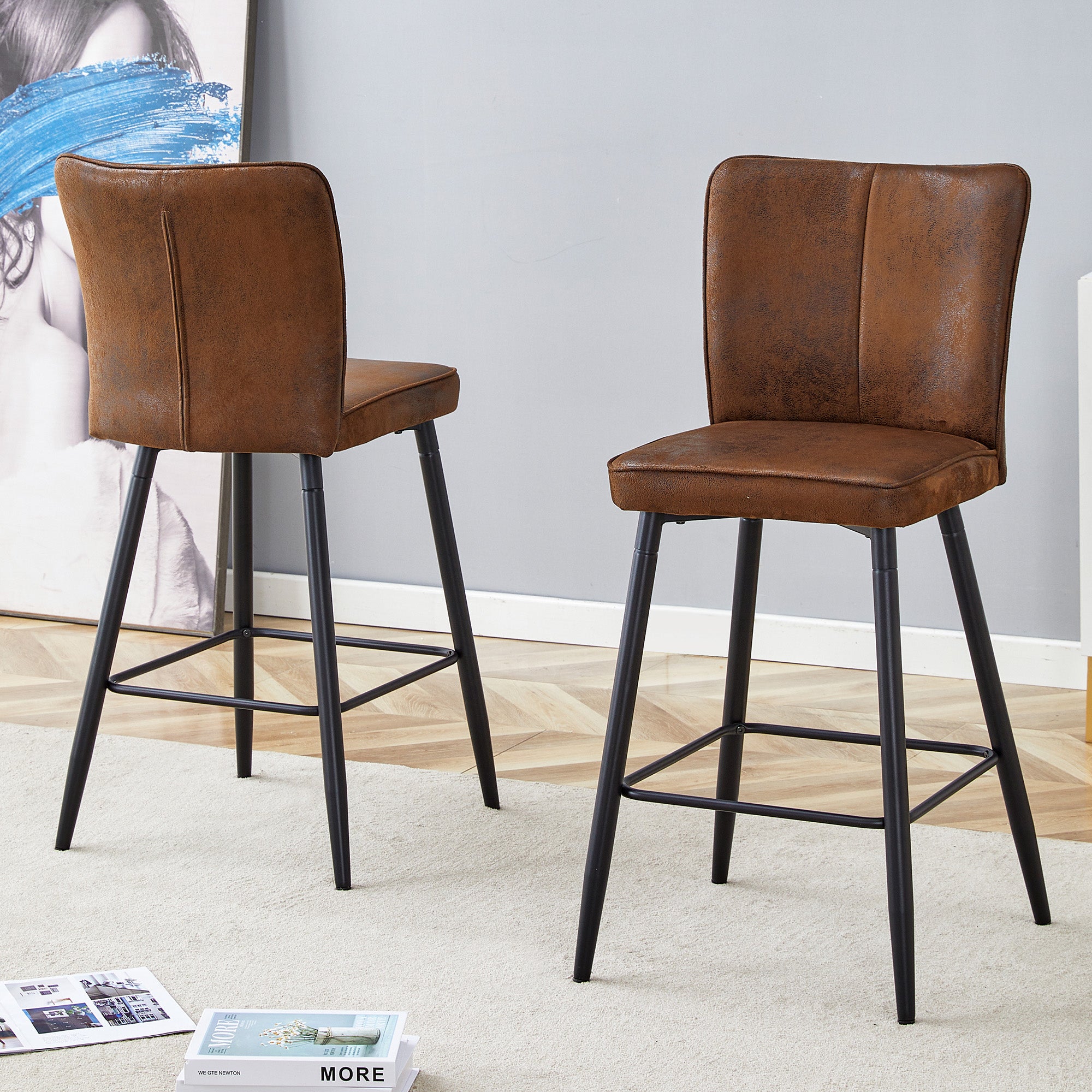 Lot de 2 Tabourets de Bar Marron Ergonomiques Chaise Haute de Cuisine 44x44x101 cm en Tissu Technique pour Îlot de Cuisine et Comptoir Moderne brun - 3