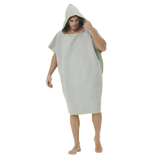 Poncho de surf, pour femmes, hommes, adultes et adolescents, poncho de bain ultra-léger et à séchage rapide,poncho-serviette en microfibre(Gris clair)