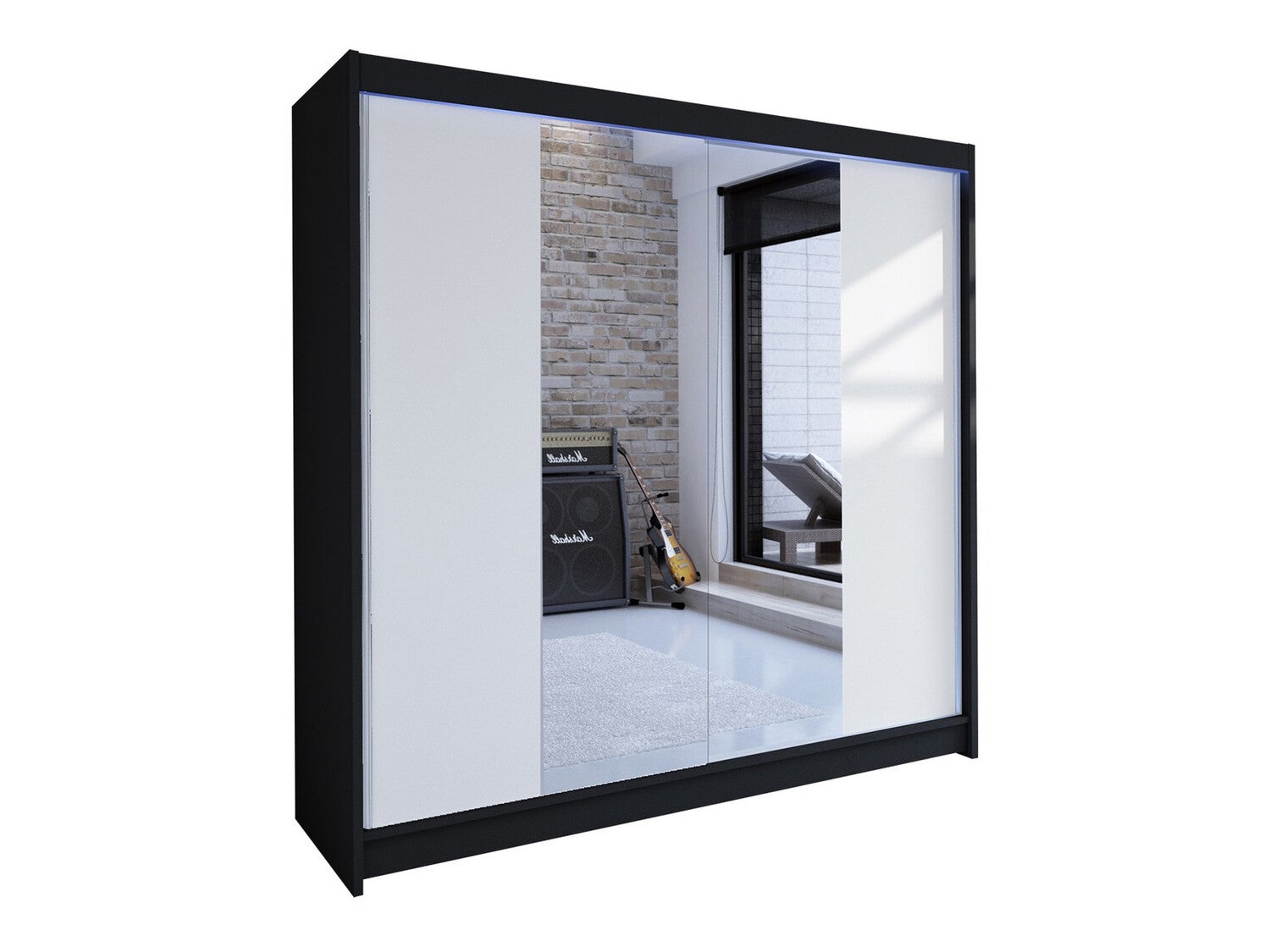 Armoire Closico 138, Noir, Blanc, 215x180x58cm, Portes d