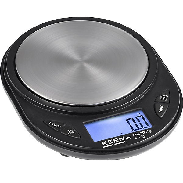 Waga kieszonkowa KERN, zakres ważenia 0,15 kg, zasilanie bateryjne, dokładność pomiaru 0,01 g, średnica platformy wagowej 81 mm - TGC 150-2S05