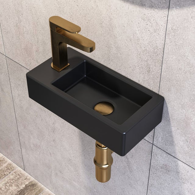 Lavabo Salle De Bain Rectangulaire Noir Mat - Céramique, 51.5x36x13 Cm, Neuf, Garantie, Montage Facile