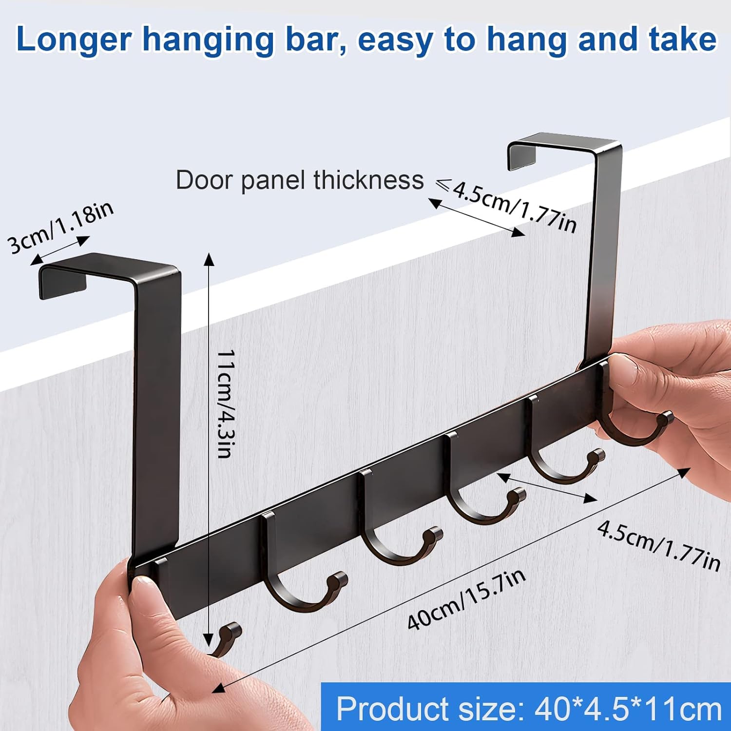 Appendiabiti Da Porta Espandibile In Acciaio Inox Con 6 Ganci - Organizer Per Camera, Ingresso, Interni (Nero)