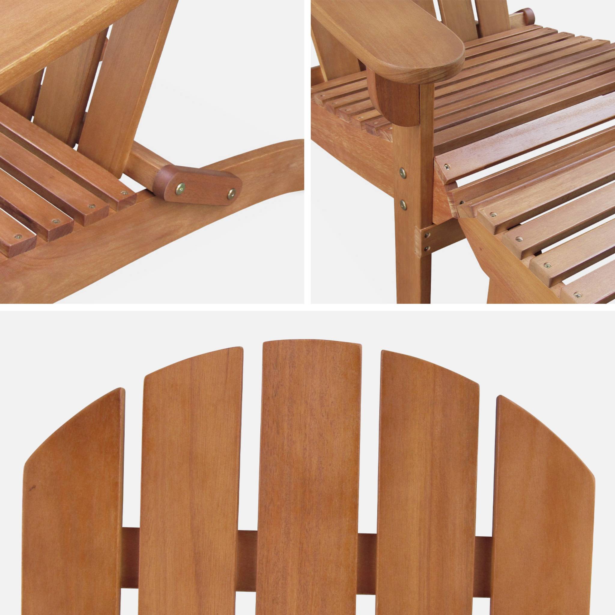 Lot de 2 fauteuils de jardin en bois avec un repose-pieds/table basse - Adirondack Salamanca - Eucalyptus. chaises de terrasse retro - 7