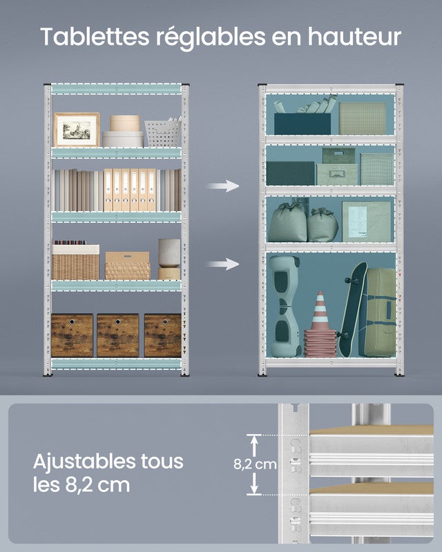 Étagère de Rangement Charge Lourde, Lot de 2, Étagère de Garage 40 x 90 x 180 cm, Capacité de Charge Jusqu’à 875 kg,Tablettes Réglables, Argent - 4