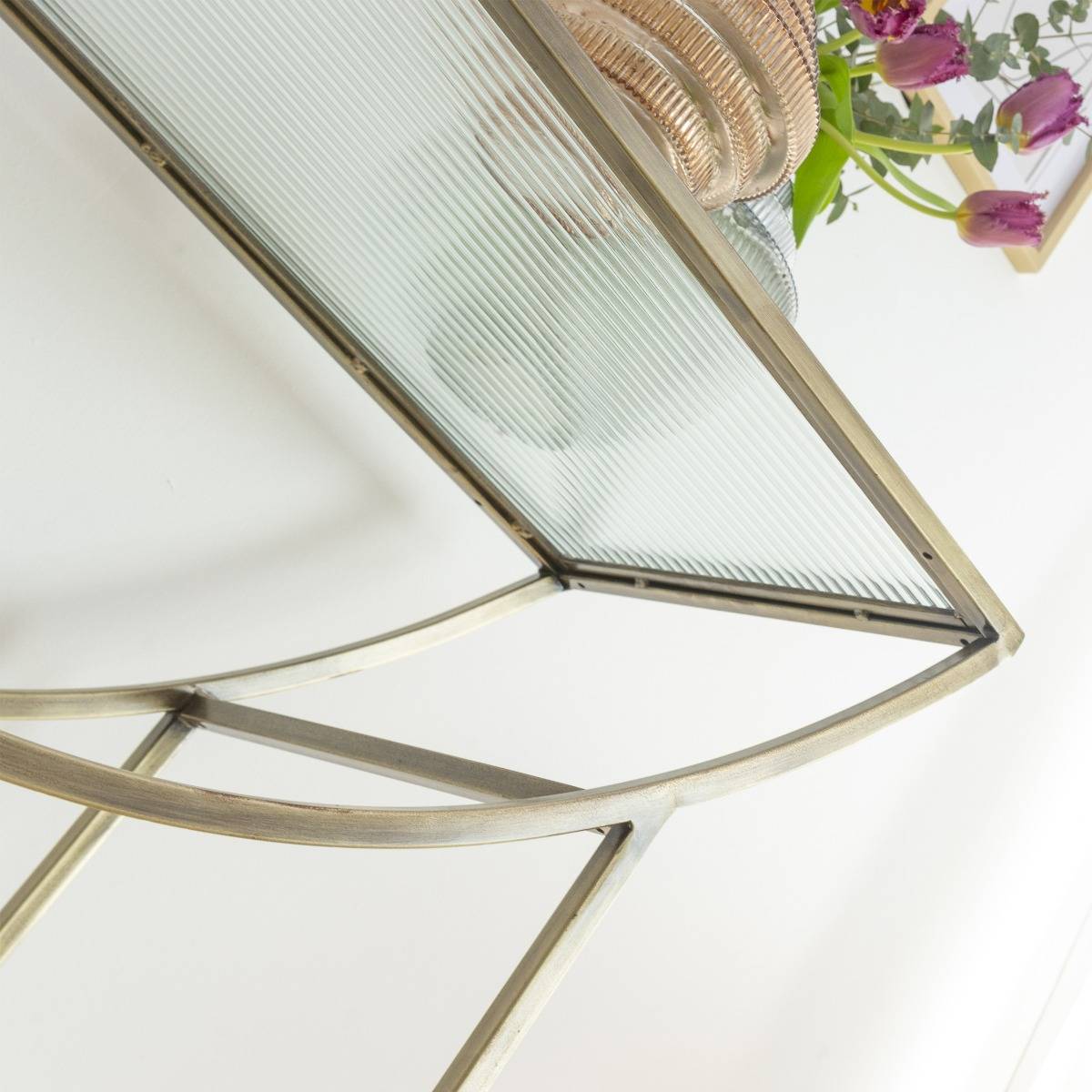 Console en métal doré et verre Léa - 5