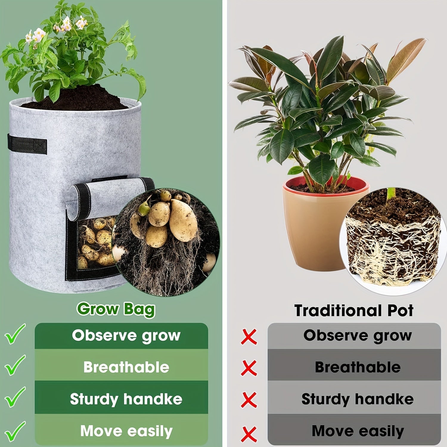 Confezione da 8 - 15L D25cm*H30cm borsa per la coltivazione di frutta e verdura, borsa in feltro resistente per la coltivazione di piante, grigia - 4