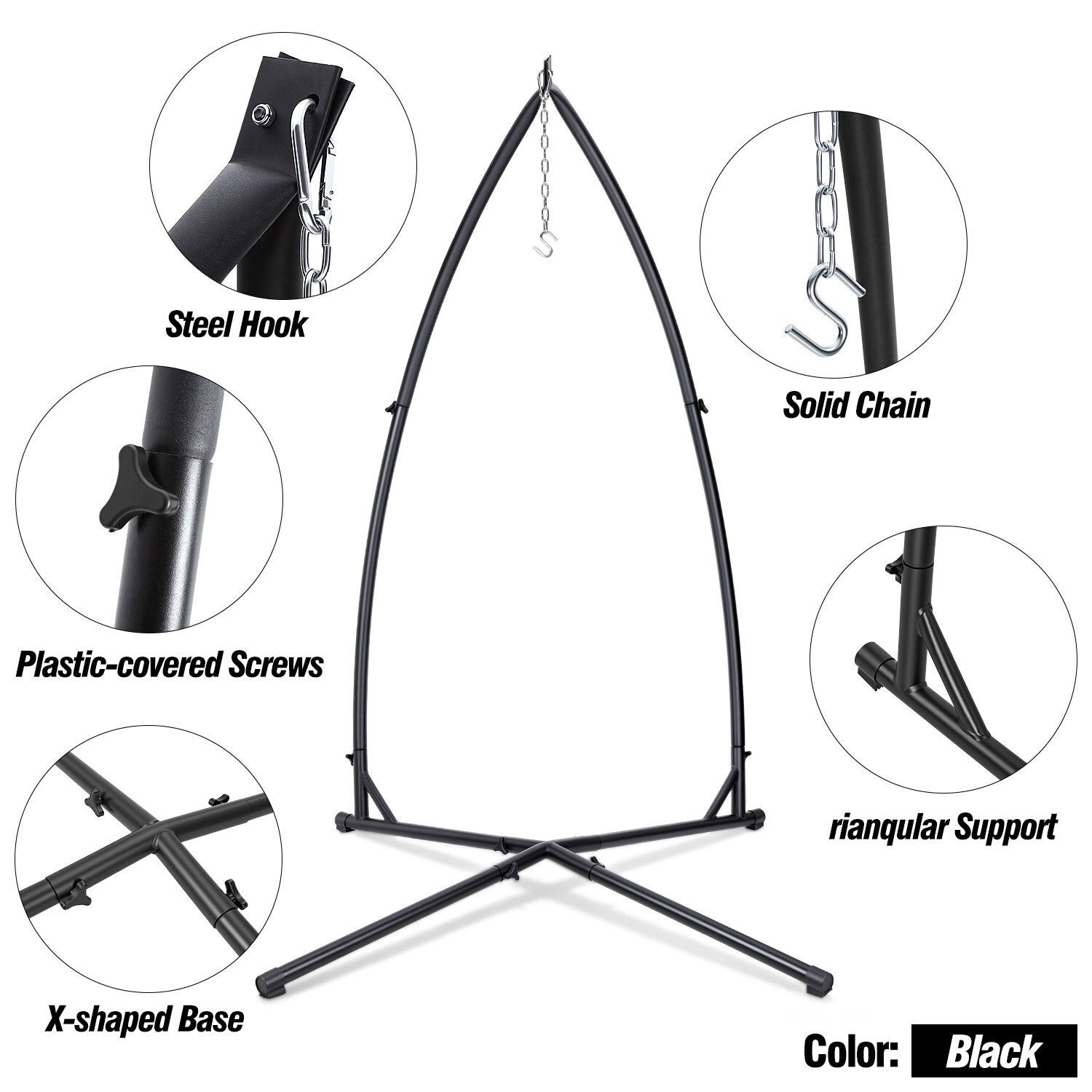 Hamac Fauteuil suspendu extérieur, amovible , cadre solide, pour jardin/terrasse - en Métal jusqu'à 150 kg - Siège suspendu(Fauteuil Non Inclus) - 6