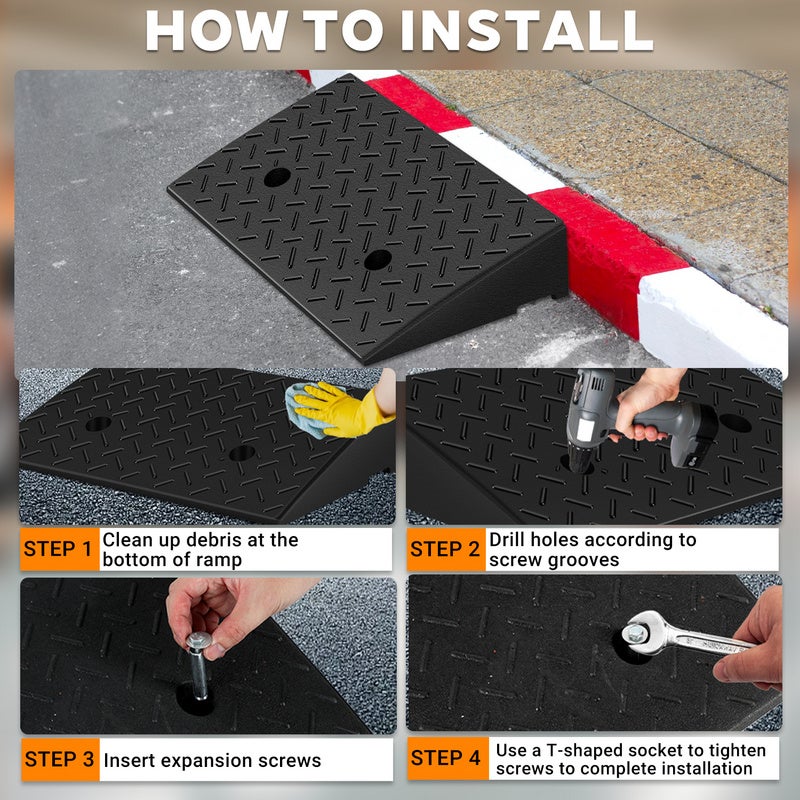 2x Rampe d'accès Rampe de trottoir Rampe en caoutchouc Rampe pour fauteuil roulant 49x30x11cm - 4