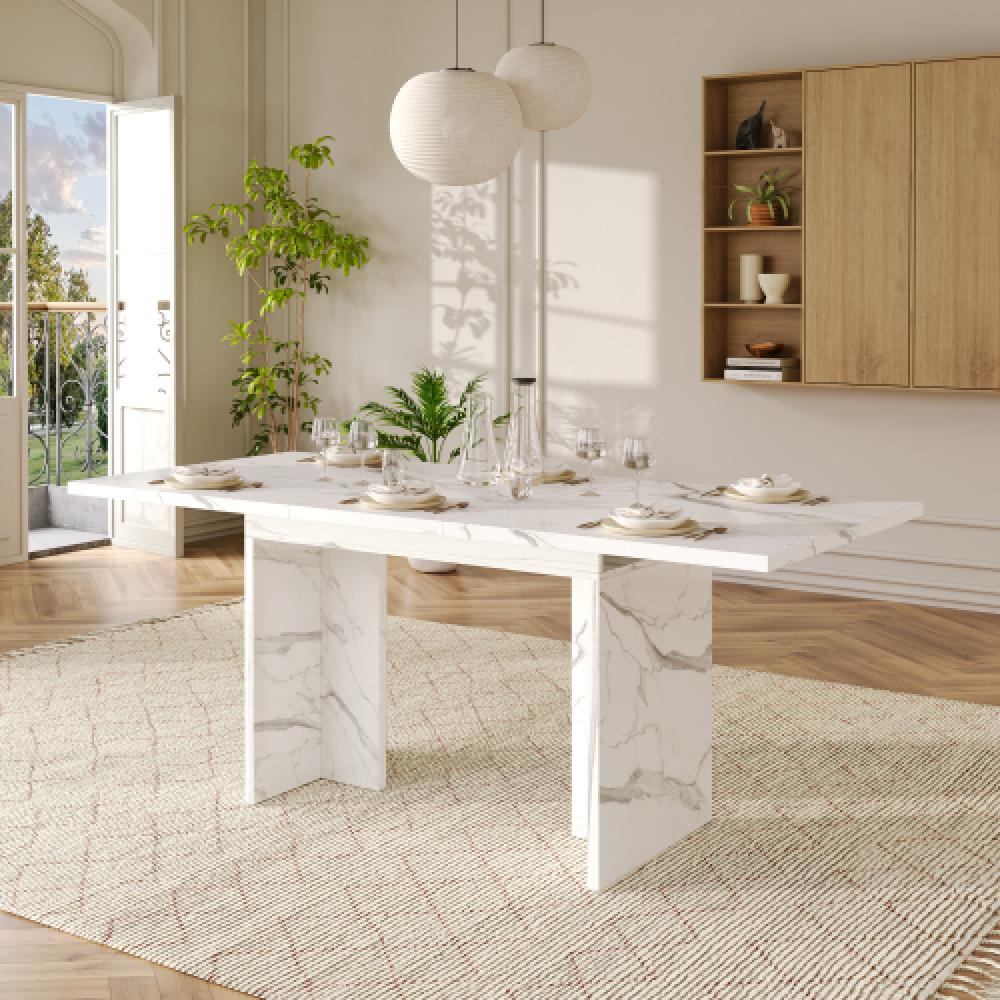 Mesa de comedor extensible 140/180x80 cm, 6-8 personas, estilo simple, tablero grueso, salón o cocina.
