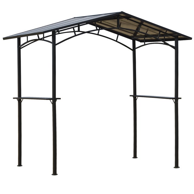 Pavillon jardin 2,5 x 1,5 m - abri barbecue - 2 étagères - toit de barbecue - métal noir toit polycarbonate